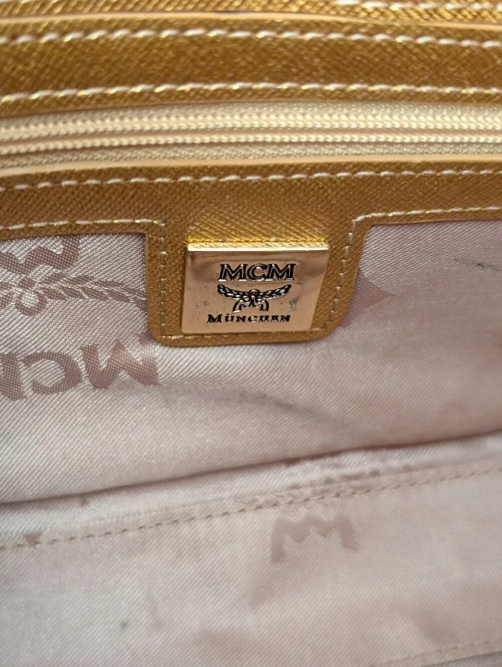 MCM Gold Leather Shoulder Bag and Wallet W/Charms Set In Gorgeous Condition!